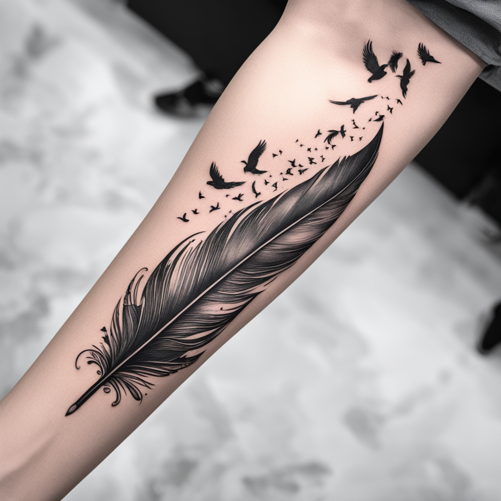 an arm feather tattoo design