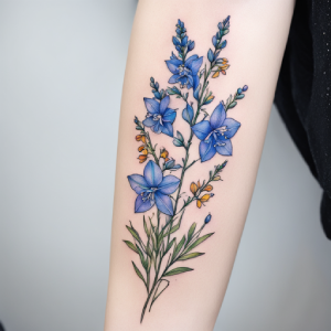 july birth larkspur flower tattoo